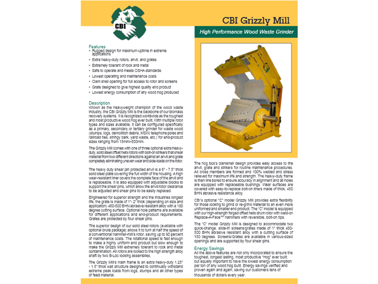 Grizzly Mill Wood Grinder Brochure