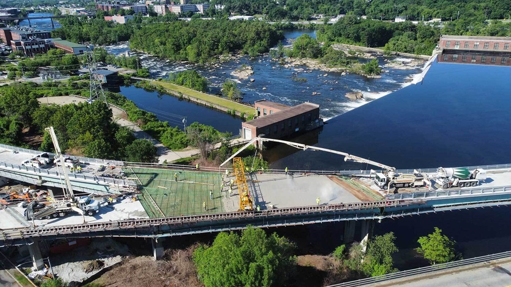 Concrete Pump Laying Concrete On Bridge