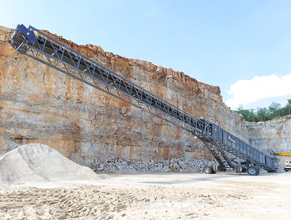 ProStack's New 150ft Telescopic Conveyor Working In a Quarry