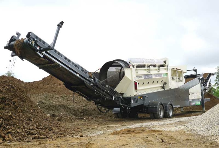 Ecotec's Phoenix 1600 Trommel Screener Processing Compost