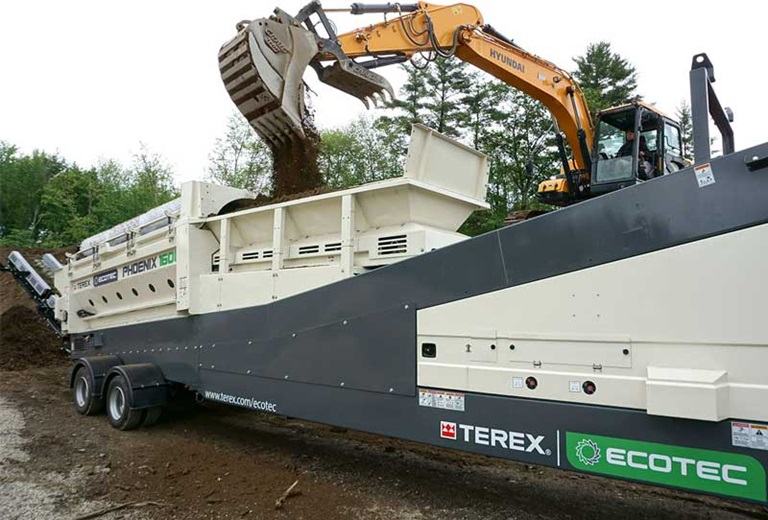 Ecotec's Phoenix 1600 Trommel Screener Processing Soil