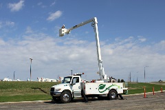 Side view of EV bucket truck