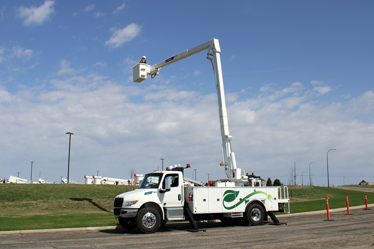 Side view of EV bucket truck
