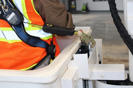 Harness lanyard attached to Terex bucket truck