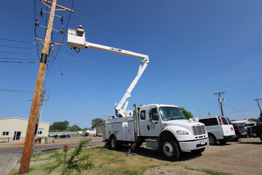 Utility worker in Terex bucket truck