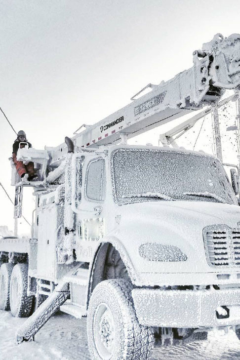 Terex Digger Derrick Truck in Snow
