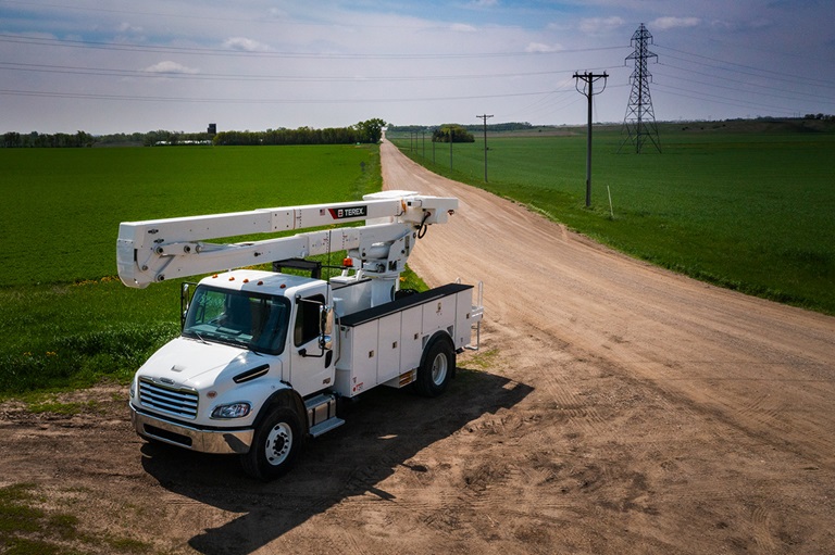 Terex Optima TC55 bucket truck parked on road