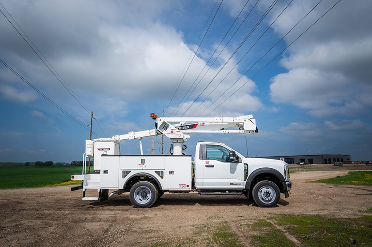 Terex Hi-Ranger LT40 bucket truck parked under power lines