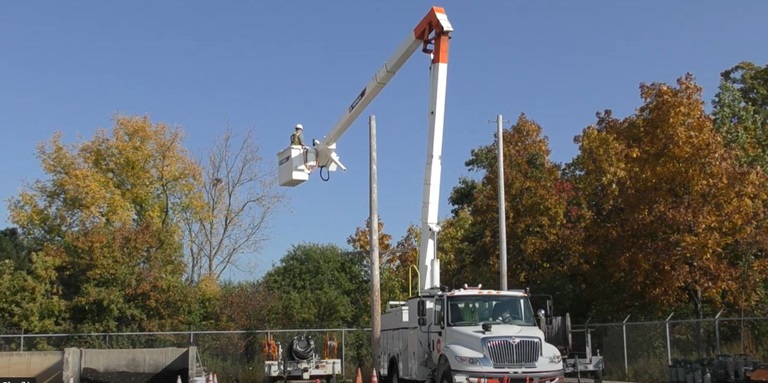 Terex bucket truck with elevated boom