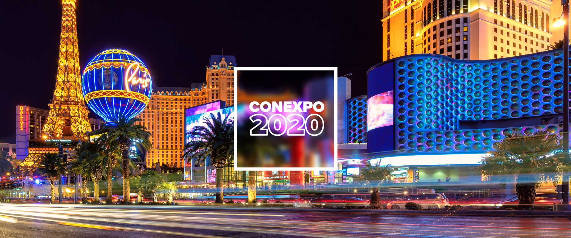 CONEXPO 2020 written against a Las Vegas cityscape